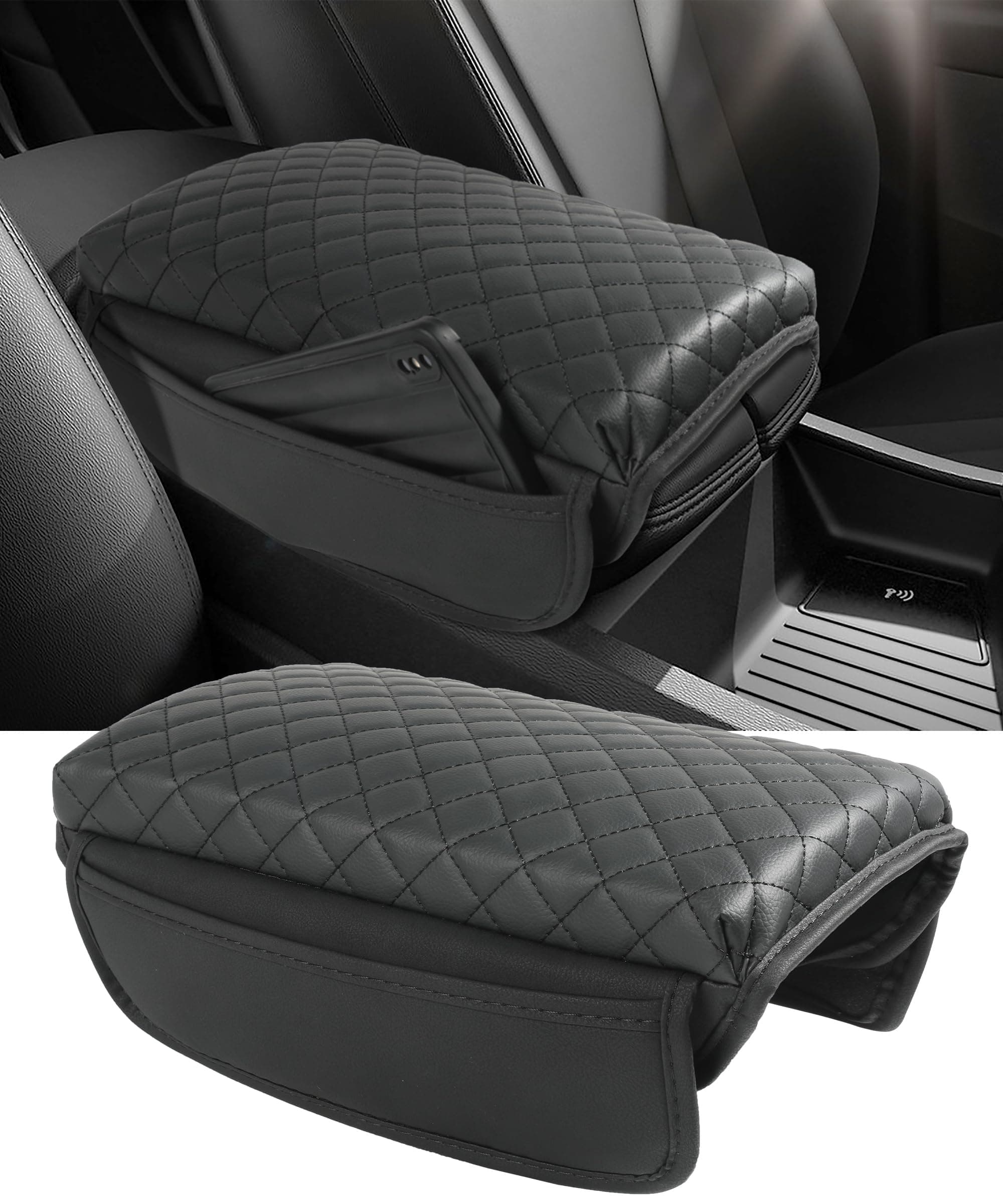 Zlirfy - Funda de piel de fibra de carbono para reposabrazos de coche