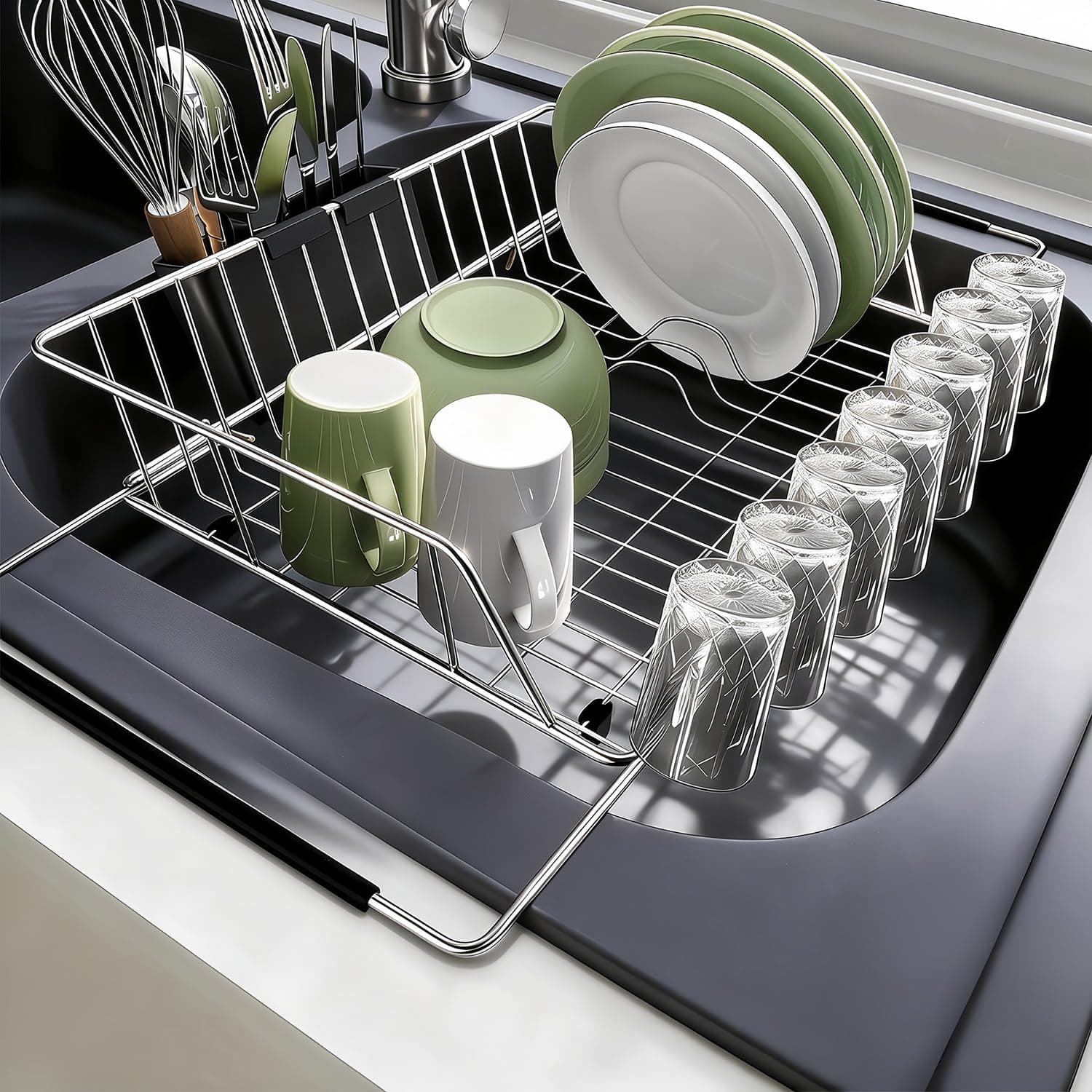 JEECOLI Escurridor de Platos en Fregadero Extensible de Acero