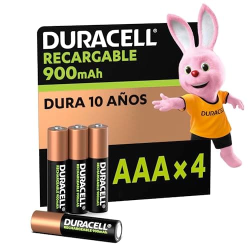 Duracell Pilas Recargables AAA Pilas Pre-cargadas con 900 mAh Hasta 100 Recargas Incluye 4 Pilas