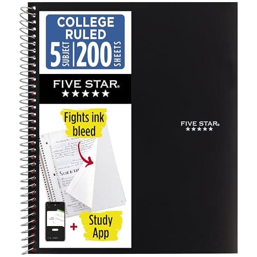 Five Star Cuaderno Profesional 200 Hojas 5 Materias Rayado Negro 72081