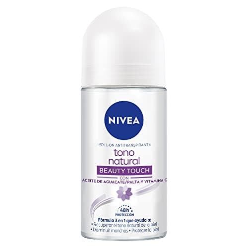 NIVEA Desodorante Aclarante para Mujer Tono Natural Beauty Touch (50 ml), 72hrs Protección Antitranspirante en Roll on con Aceite de Aguacate y Vitamina C