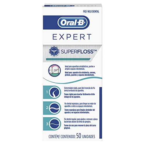 Oral-B Expert, Super Floss, Ideal para Ortodoncia, Coronas, Prótesis, Puentes y Espacios Interdentales, 50 Unidades