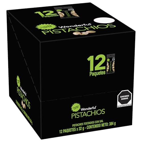 Wonderful Pistachios, Pistaches Tostados Con Sal, 32g, Paquete de 12 Bolsas, Snack