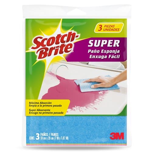 3M Scotch-Brite Paño Esponja Superabsorbente, 3 Pack