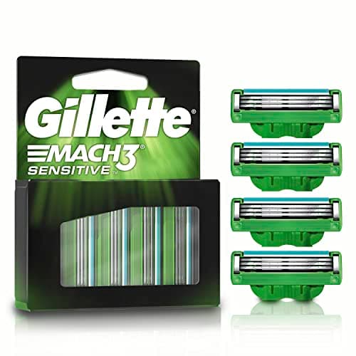 GILLETTE Mach3 Sensitive, Rastrillo para Afeitar Reutilizable, 4 Cartuchos con 3 Hojas para