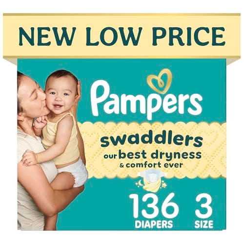 Pampers Swaddlers Pañales Etapa 3 Absorbentes Talla 3 (6-12 Kg), 136 Unidades. Mantienen al Bebé