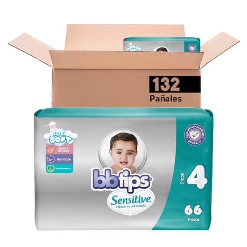 BBtips Sensitive Pañales, Talla Grande/4, 132 Pañales