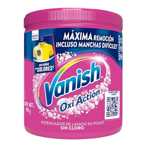 Vanish Quitamanchas Desinfectante color Rosa para Ropa de color en Polvo de 900g