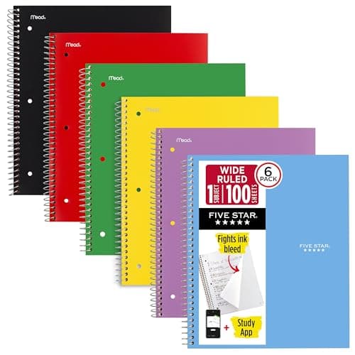 Five Star Cuadernos de Espiral Profesional 100 Hojas a Rayas 6 Pack