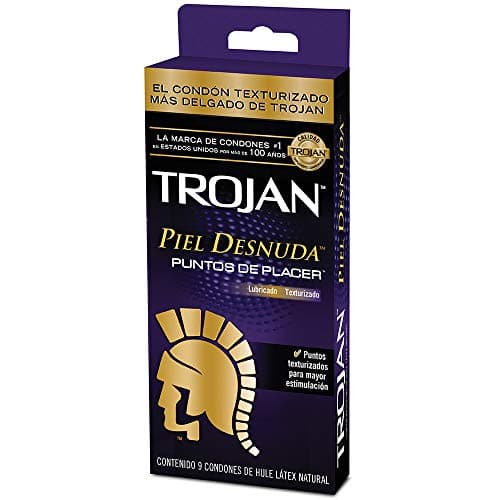Trojan Condones Piel Desnuda Puntos de Placer Caja con 9 piezas. Con Puntos Texturizados y Elevados