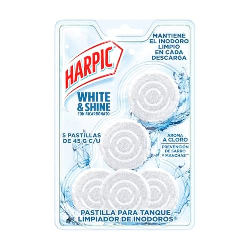 Harpic White & Shine Pastillas Acuaticas con Cloro, 5 piezas