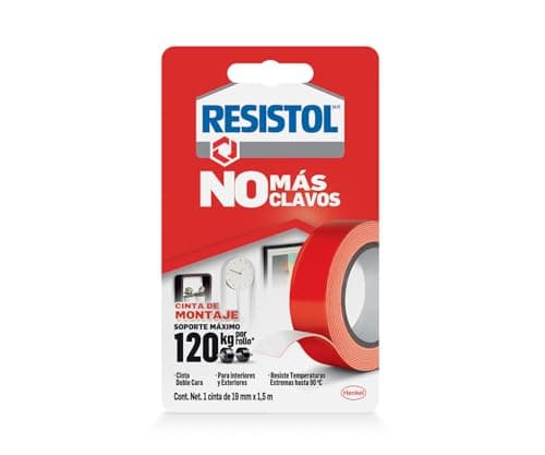 Resistol No Más Clavos Cinta, cinta adhesiva instantánea, cinta doble cara para uso en interiores y exteriores, adhesivo para ensambles, cinta de 19mm x 1,5m, 120 kg