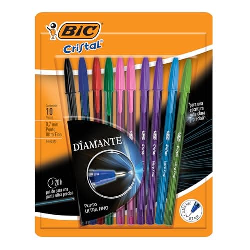 BIC Bolígrafo Cristal Punto Ultra Fino 0.7mm Trazo Ultrasuave y Preciso Ideal para Anotar Detalles