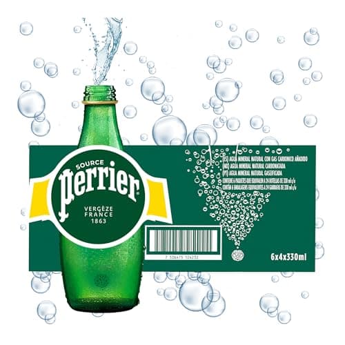 Perrier Agua Mineral, Natural Mineral, Sin Azúcar, Sin Calorías, Caja de 24 botellas de vidrio de