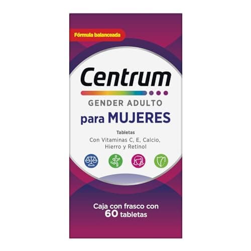 Centrum Multivitamínico Gender Adulto Mujer com Magnesio, Vitamina C, Retinol y Zinc 60 Tabletas