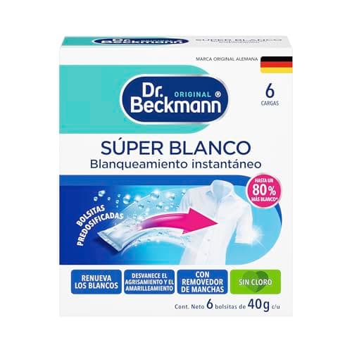 Dr. Beckmann, Blanqueador Intensivo, Súper Blanco, Sin Cloro, Recupera los Blancos, Elimina Percudidos, Calidad Alemana, 1 caja con 6 bolsas de 40 g c/u