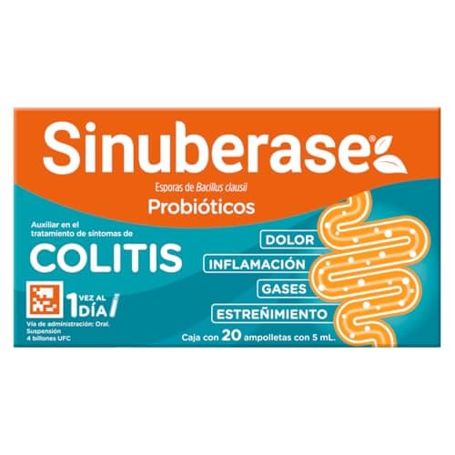Sinuberase Probióticos en Suspensión Bacillus Clausii 4 Billones UFC 20 Ampolletas de 5 ml. Alivio