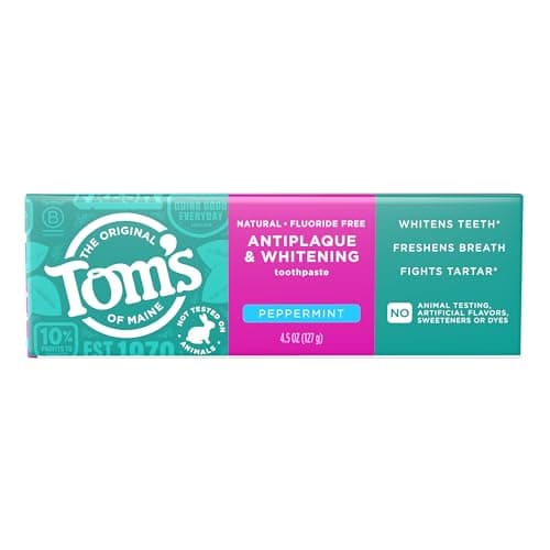 Tom's of Maine Pasta Dental sin Flúor Blanqueadora Antiplaca 127 g. Combate la Formación de Sarro y Disfruta de un Aliento Fresco. Cuida tu Esmalte. Dientes más Blancos y con Ingredientes Naturales