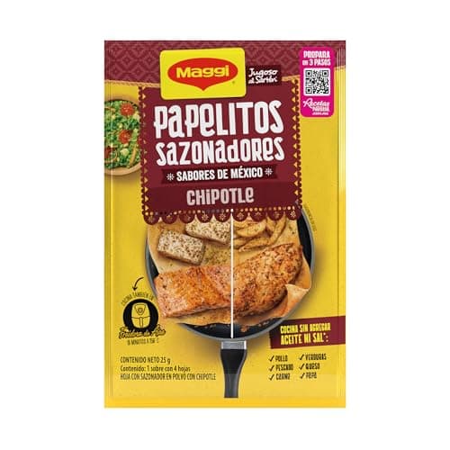 Maggi Jugoso al Sartén, Papelitos Sazonadores Chipotle, Cocina Carnes, Verduras, Pescados, Pollo