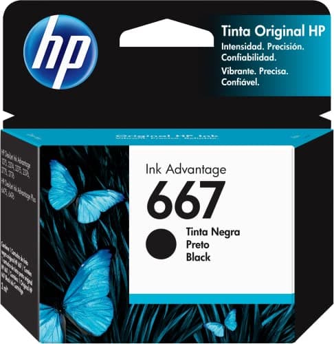 HP Cartucho de Tinta 667 Negro Original, Compatibilidad con Impresoras DeskJet Ink Advantage 1275, 2374, 2375, 2376, 2775, 2776, 6076, 6476, 6476, Rendimiento hasta 120 páginas (3YM79AL)