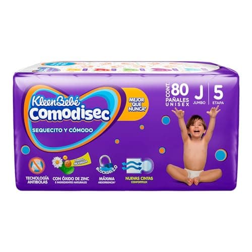 KleenBebé Comodisec Pañal Para Bebé, Tamaño Jumbo, Unisex, Paquete Con 80 Pañales Desechables