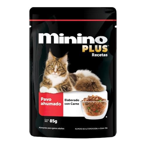 Minino Plus Recetas, alimento húmedo sabor Pavo ahumado, Paquete con 24 Pzas de 85 g