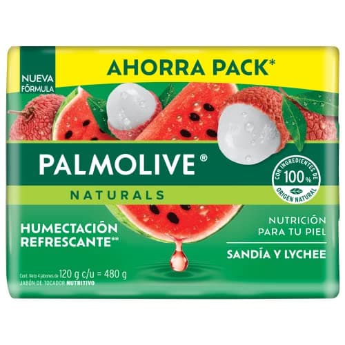 Palmolive Naturals Jabón de Baño Sandia y Lychee en Barra 4 x 120 g. Mantiene la Humectación