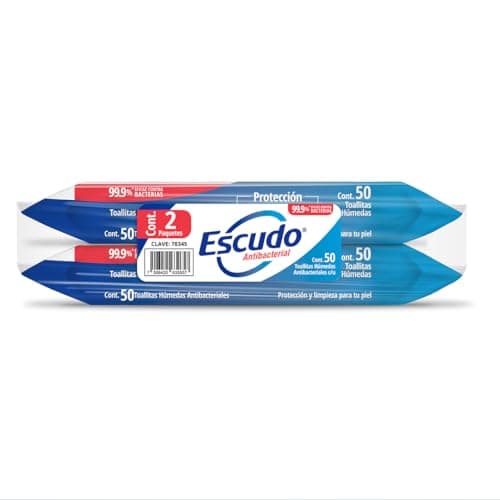 Escudo Antibacterial, Toallitas Húmedas Antibacteriales Para Manos, 100 Piezas (2 paquetes de 50