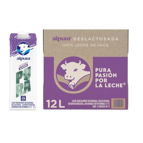 Alpura Leche Deslactosada 100% de vaca ultrapasteurizada en Paquete de 12 piezas de 1 Litro cada