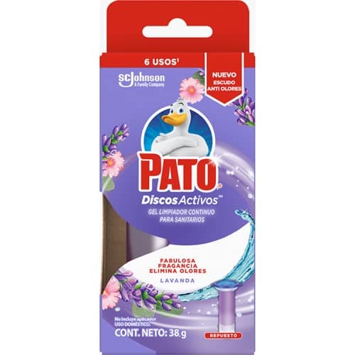 Pato Discos Activos, Gel Limpiador Continúo para Sanitarios, Fragancia Lavanda, 6 Repuestos, 38 g