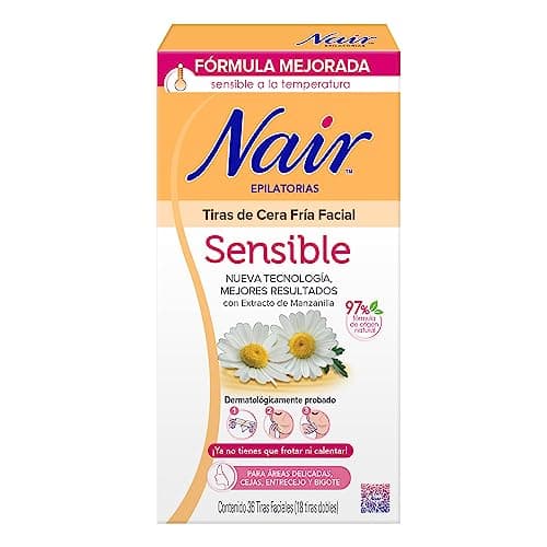 Nair Tiras de Cera Fría Facial Sensible 36 piezas. Marca Probada por Dermatólogos