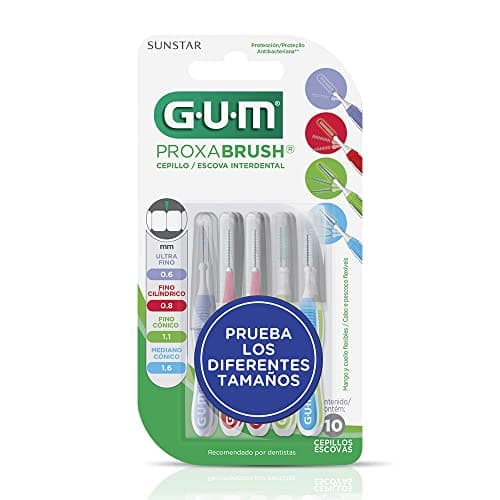 GUM - Cepillos Interdentales Proxabrush Cilíndricos en Diferentes Tamaños, Cerdas Antibacterianas y
