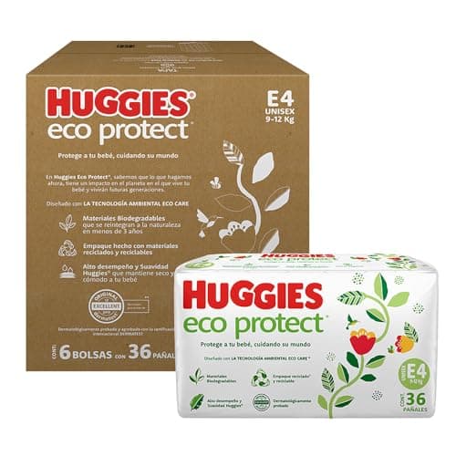 Huggies Eco Protect Pañal Desechable para bebé, Unisex, Etapa 4, Caja con 216 Pañales Desechables, Ideal para Bebés de 9 a 12 kilogramos