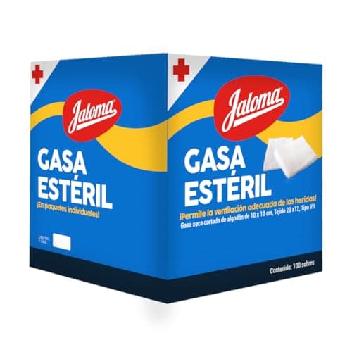 Jaloma | Gasa Estéril Simple 10x10 cm, material de curación, caja con 100 sobres