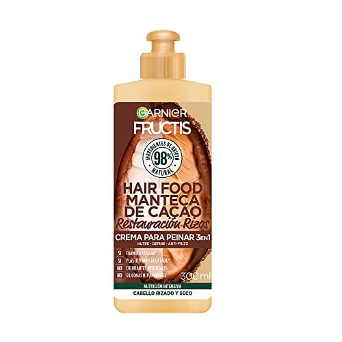 Garnier Fructis Hair Food Manteca de Cacao Crema para Peinar 3 en 1 para Cabello Rizado y Seco 300ml