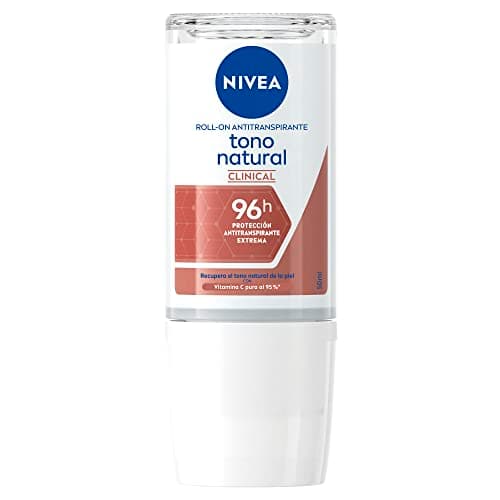 NIVEA Desodorante Aclarante Clinical Tono Natural en Roll on 50 ml, 96 horas de Protección