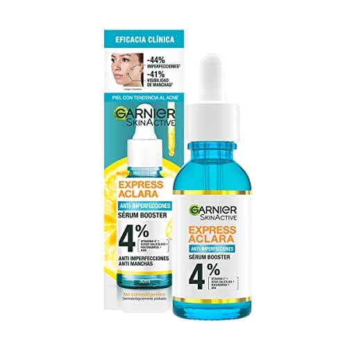 Garnier Express Aclara Sérum Anti Imperfecciones, con Concentrado de Vitamina C, Ácido Salicílico y Niacinamida para Piel Grasa y/o con Tendencia al Acné, 30 ml