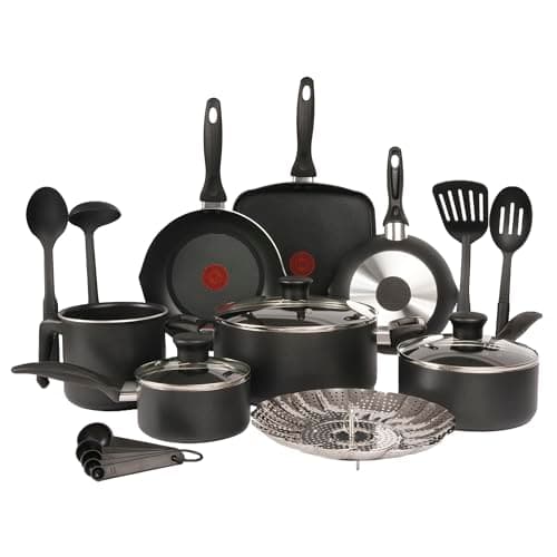 T-fal Batería de Cocina Easy Care de 20 piezas color Negra