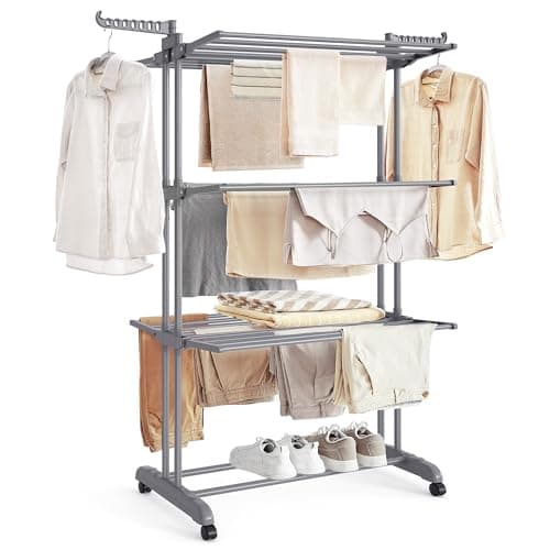 SONGMICS Tendedero, Tendedero Plegable de 4 Niveles, Asas Plegables