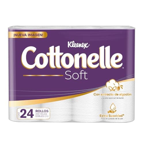 Kleenex Cottonelle Soft, Papel Higiénico, Paquete con 24 Rollos de 200 Hojas Dobles C/U
