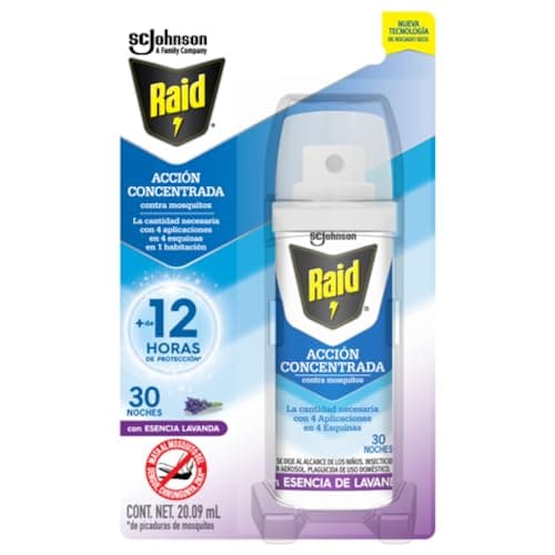 Raid Acción Concentrada, Repelente Mata Moscas y Mosquitos en Aerosol, Más de 12 Horas de Protección