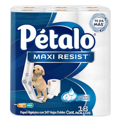 Pétalo Maxi Resist Papel Higiénico, 18 rollos de 247 hojas dobles, con Vitamina E y Coco