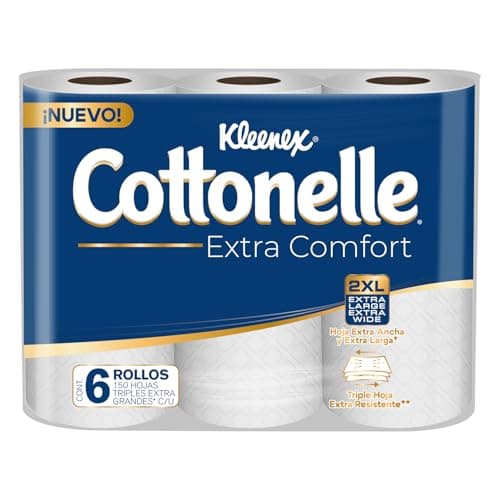 Kleenex Cottonelle, Extra Comfort, Papel Higiénico, Paquete de 6 rollos con 150 hojas triples 2XL
