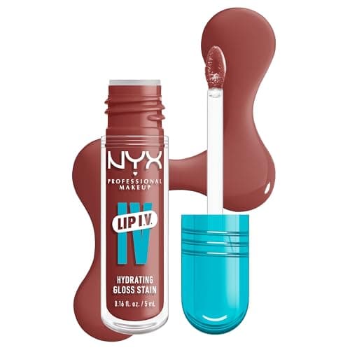 NYX Professional Makeup Lip IV, Gloss Serum Hidratante, fórmula 3 en 1: Brillo + tinta + hidratación, 12H de duración, con agua de coco y magnesio,fórmula vegana, 5ml - Tono Hydra Honey (nude)