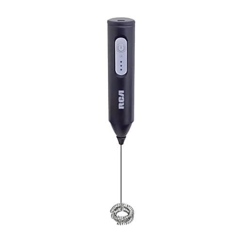 Espumador de Leche Eléctrico Recargable RCA Portátil de Acero Inoxidable para Café, Capuchino, Latte, Chocolate Caliente, Huevos, Mezclas, Ajustable con 3 Velocidades y USB, Color Negro, modelo RC-60