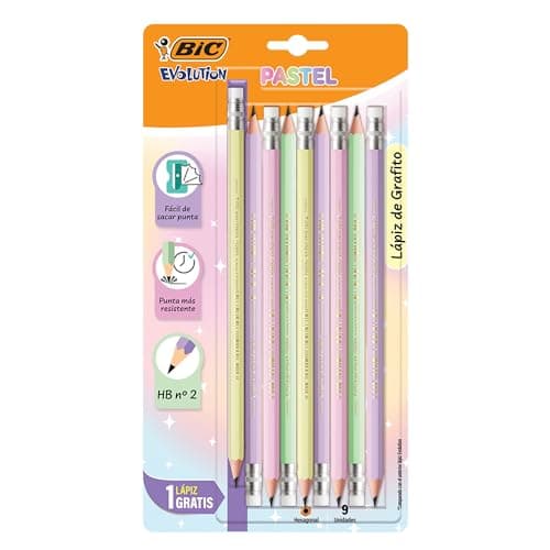 BIC, Lápices de Grafito HB #2, Evolution Pastel, Fácil de Sacar Punta, Punta Resistente a Impactos