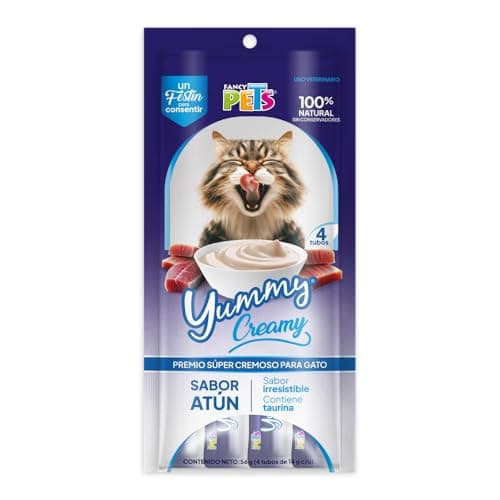 Fancy Pets Yummy Creamy para Gato Sabor Atún 56 g (4 Tubos de 14 g c/u) – Premio Cremoso