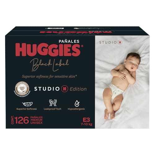 Huggies Black Label Studio H Etapa 3, 126 Pañales Premium Unisex Hipoalergénicos Etapa 3 (para